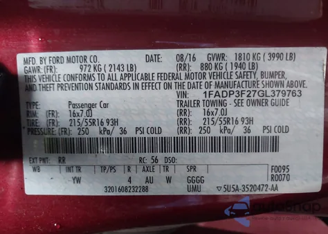 2016 Ford Focus Se z USA, uszkodzony, nr VIN 1FADP3F27GL379763